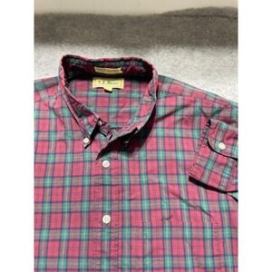 LL Bean Mens Vintage Plaid Button Down Shirt Red Green 16.5 Long Sleeve 0390